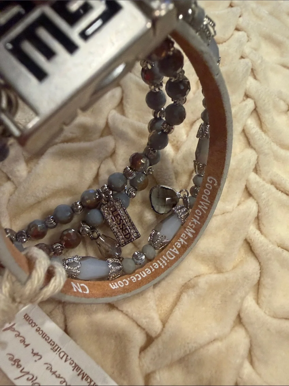 Good Works Gray Multi-Strand Beaded Bracelet with Silver Accent Clasp